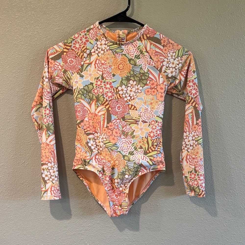 Roxy Kids Floral swim suit - Pink and Orange